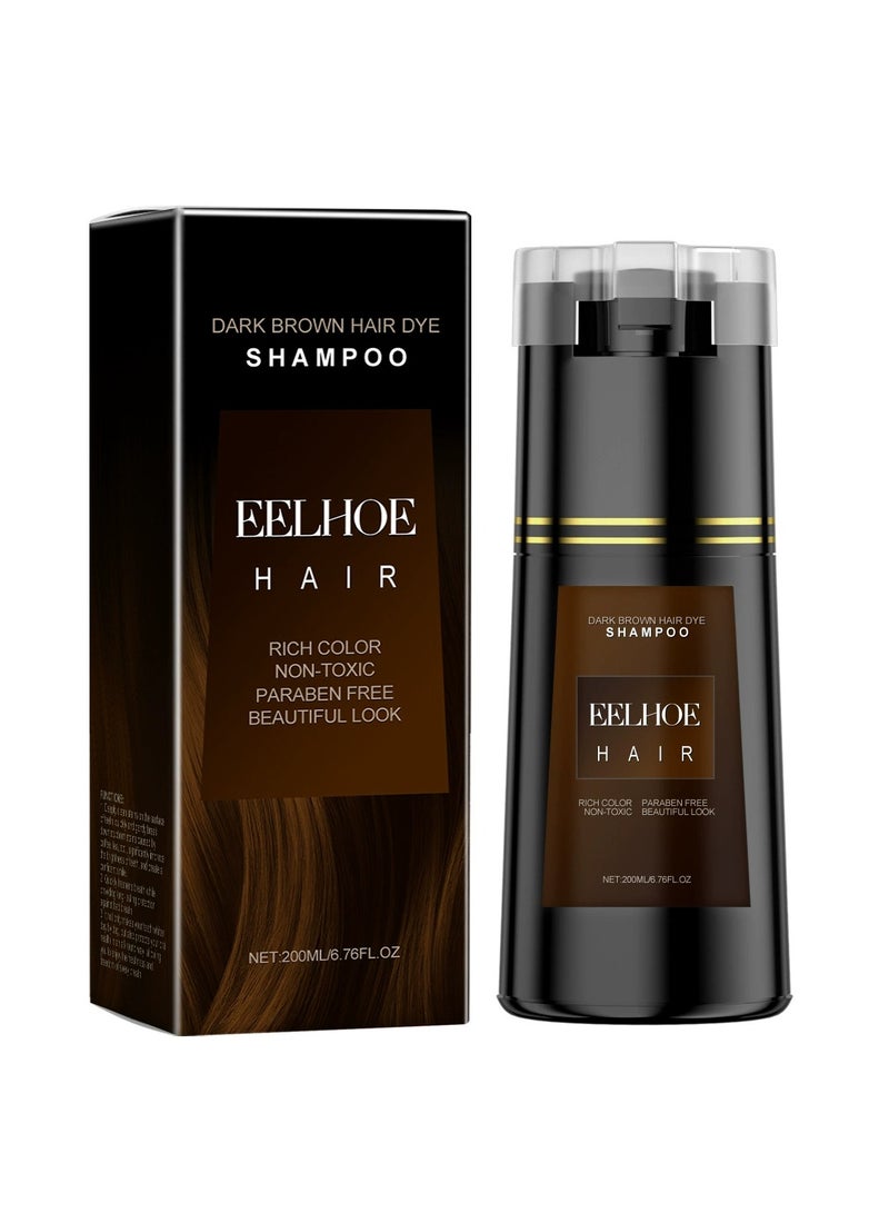 EELHOE Hair Dye Shampoo,3-In-1 Shampoo for Color Treated Hair,Hair Colour Shampoo for Grey Hair Coverage,Home Hair Dye Pure Plant Extract,Hair Care Instant Dye Shampoo,Anti Grey Shampoo 200ml(Dark Brown) - Image 1
